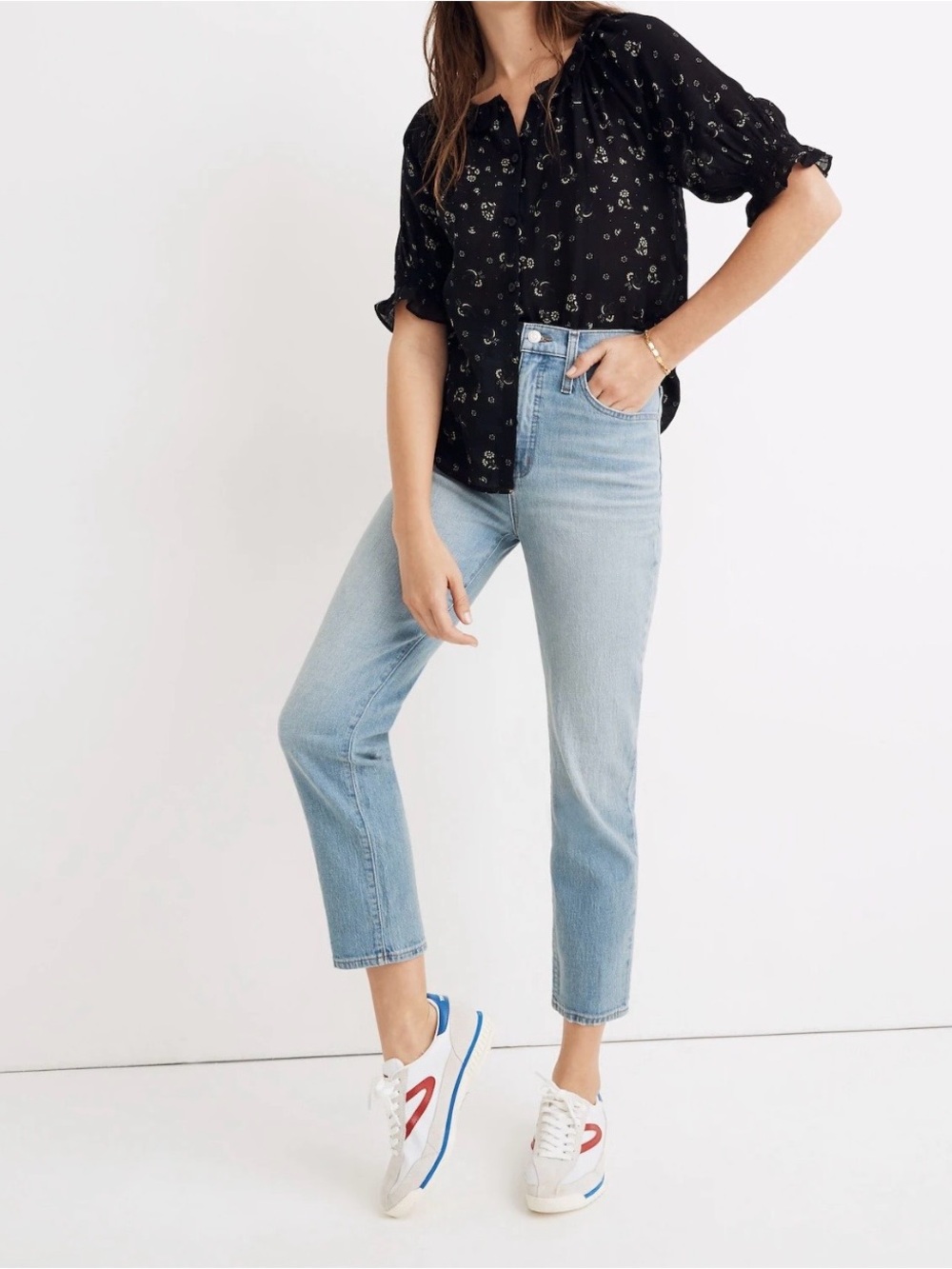 Madewell Women's Straight Blue Light Wash Denim Jeans Cotton 5-Pocket Button Zip